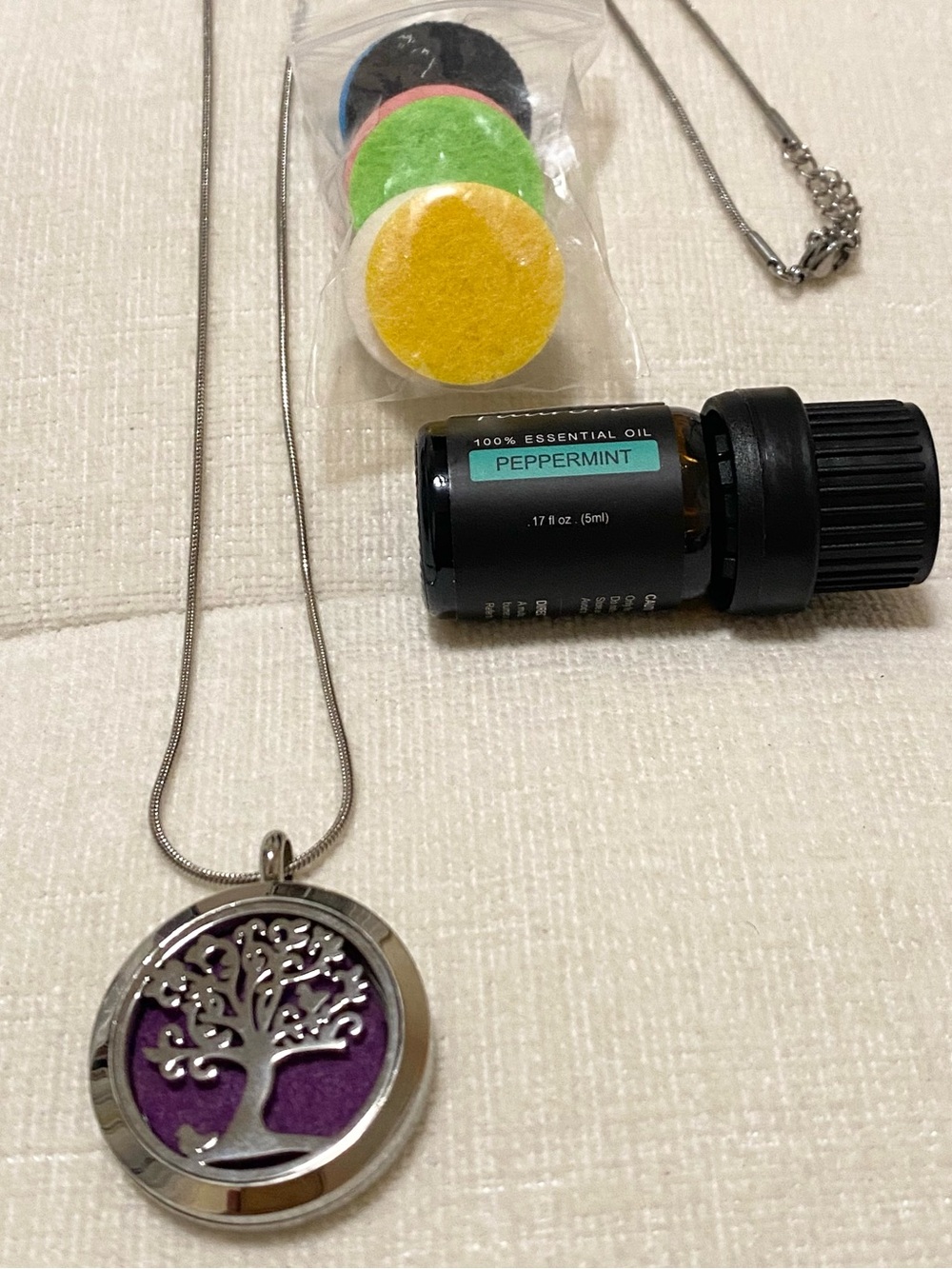 Tree of Life Aromatherapy Necklace with Peppermint Oil. 24” inches